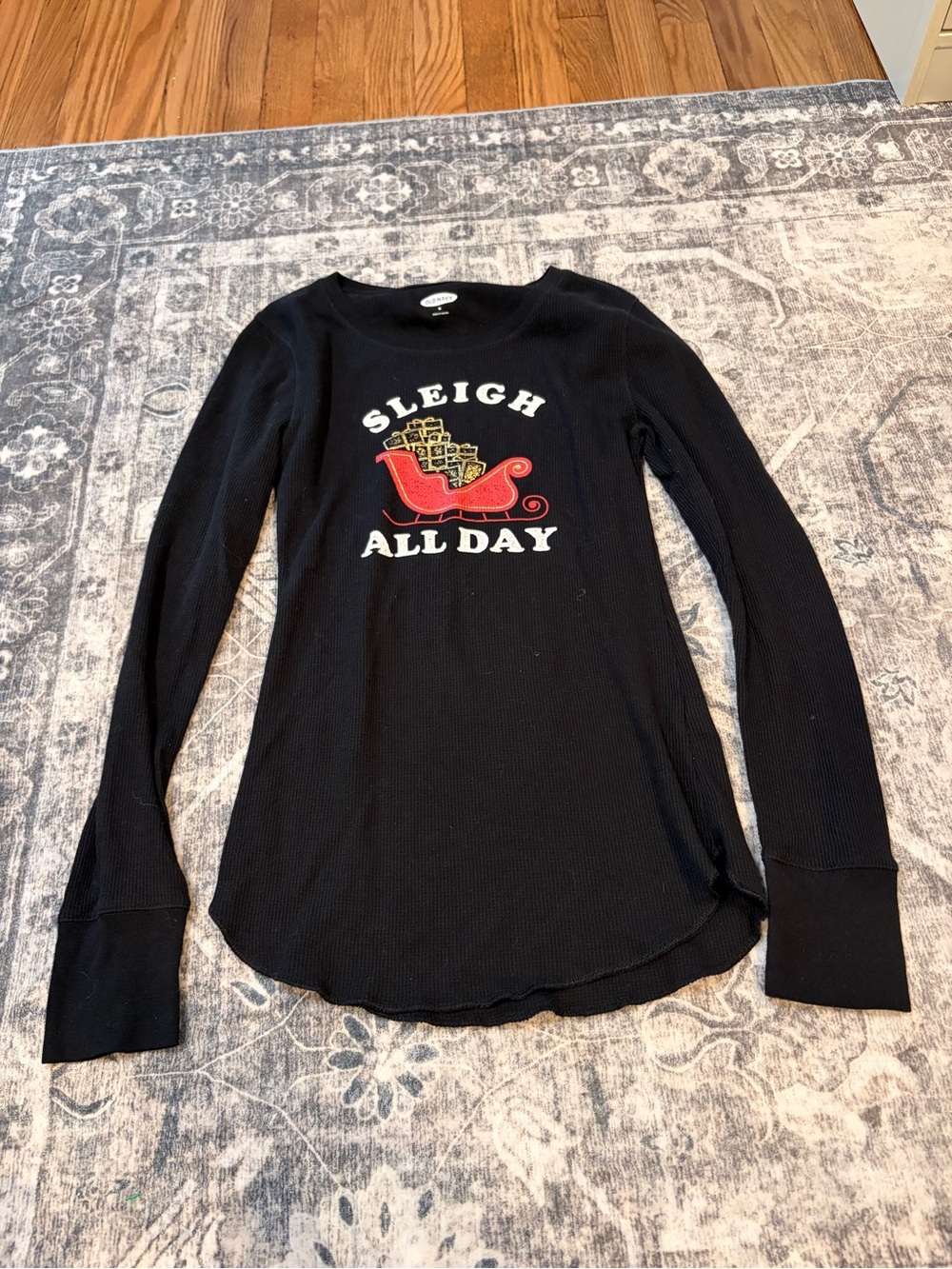 Old Navy Black Long-Sleeve 'Sleigh All Day' Graphic Tee with Red Sleigh